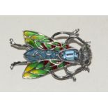 Silver an plique a jour bug brooch