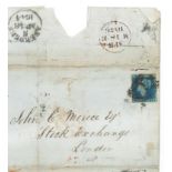 Queen Victoria 1846 Postal History 2d Blue on envelope addressed to Stock Exchange numerous