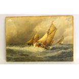 F J Albridge watercolour of Dutch barges at sea. 37 x 55cm