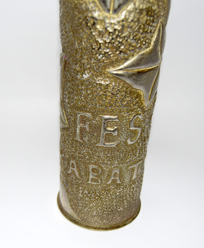 A WW1 trench art shell case vase decorated with foliage and the Moroccan towns of Fes' Rabat & - Image 3 of 6