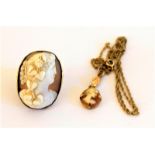 Antique set cameo ring together with 9ct gold cameo pendant