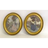 Pair of gilt framed pictures depicting ladies