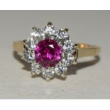 9ct gold ladies Ruby cluster ring size Q