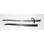 A French M1866 Chassepot bayonet in its steel scabbard. Made at the Tulle arms factory in 1874.