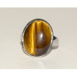 Silver Fashio Ring With Tiger Eye Setting Size M
