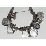 Silver charm bracelet together with 11 charms 48g