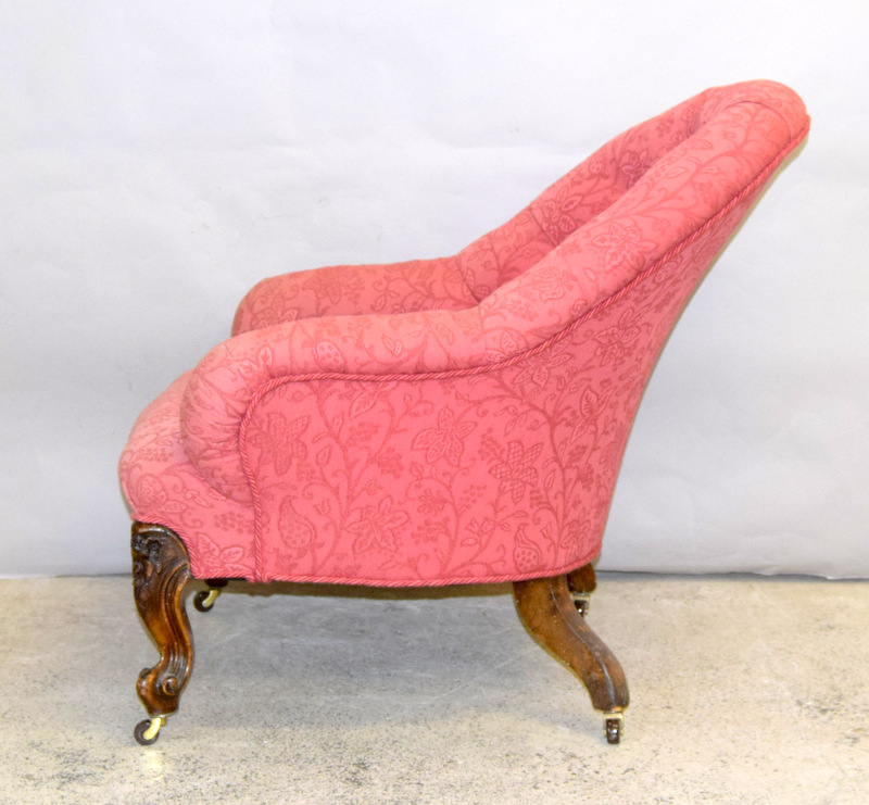 Victorian button back nursing chair on carved legs with porcelain casters - Image 4 of 5