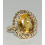 9ct gold and amber antique set ladies ring