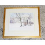 Anna Longridge. Watercolour of a winter scene. 52 x 59cm