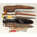 Soligen ornate dagger and a Soligen sheath knife and 2 others