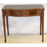 Mahogany leather topped writing table on tapered legs. 76 x 55 x 90cm