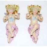 Pair C19th Conta Bochme cherub wall brackets. 22cm