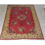 Red Rug with beige border 275 x 96cm