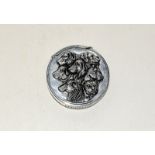 Silver plated round vesta case decorated with dogs