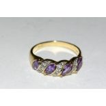 9ct gold ladies Diamond and amethyst ring size R