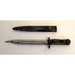 A British L.1.A.1. SLR bayonet in its steel scabbard. Blade length 20.5cms