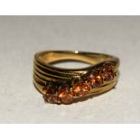 9ct gold ladies 5 stone amber coloured ring size N