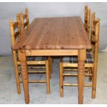 Pine dining table and four chairs