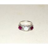 Silver and CZ central opal set ring. Size O
