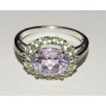 9ct white gold amethyst and peridot cluster ring