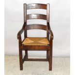 Oak Art Nouveau Country Chair with rattan seat. 105 x 54 x 60cm