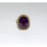 9ct gold antique amethyst & pearl ring. Size O