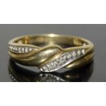 9ct gold ladies Diamond hallmarked twist ring size N