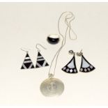 Silver and enamel earrings with matching ring