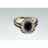 9ct gold ladies sapphire cluster ring size O