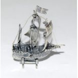 Novelty silver galleon ship at sail