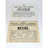 Two vintage notices printed on card to the National Master Farriers Association 25cms by 21cms