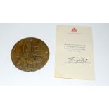 A WW1 Death Penny plaque with Buckingham Palace letter awarded to Harry Meade of the Rifle Brigade