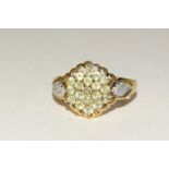 9ct gold Ladies Peridot diamond shoulder cluster ring size N