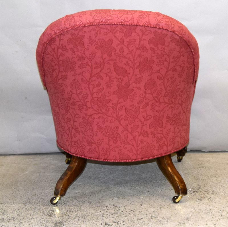 Victorian button back nursing chair on carved legs with porcelain casters - Image 5 of 5