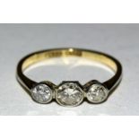 18ct gold and plat 3 stone Diamond ring approx 0.5ct size N