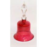 Nailsea Cranberry Glass Bell with Overlay to Rim Circa 1880. 29cm