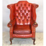 Red Leather Wing Back Chesterfield Chair 107 x 80 x 90cm