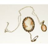 9ct gold cameo necklace and brooch