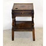 Victorian carved lamp table with secret drawer. 58 x 37 x 37
