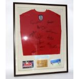 1966 World Cup Signed Framed Shirt. Signed vy winning team of 10 plus Jimmy Greaves. With