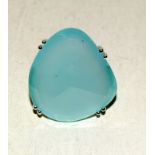 Silver fashion ring with large blue set stone size N