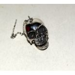 Unusual silver skull pendant necklace on silver chain