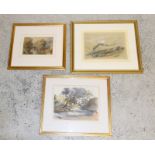 Three framed landscape watercolours. 50 x 59cm