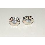 Pair of silver CZ and opal central panel in fan shape