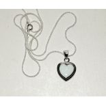 Silver heart shaped opal set pendant necklace