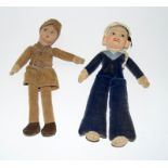 Two WW2 cloth dolls the first is a sailor from the RMS Andania which was sunk in 1940 by a German
