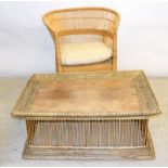 Cane chair and table. 40 x 102 x 82cm