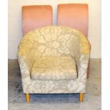 Upholstered tub chair and 2 pink upholstered dining chairs
