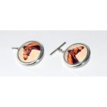 Pair of silver cufflinks with pictorial horse image