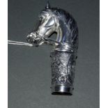 Silver plated walking cane handle in the form of a horse's head
